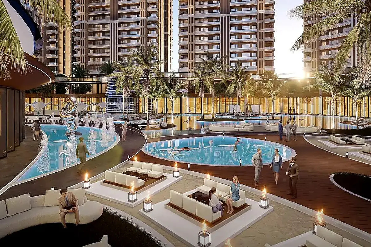 Central landscape with seating and lanterns (artist's impression)